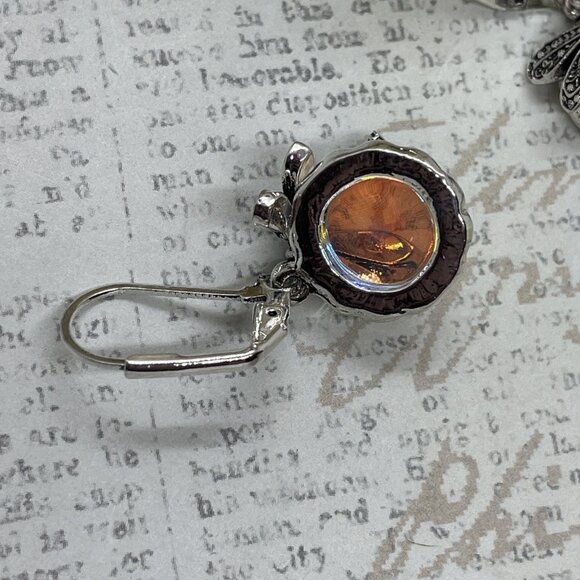 Silver plate Iridescent Dragonfly Wire Opal Earrings Fall Gift Mom Birthday Wife - Picture 12 of 16